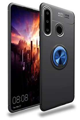CepteToptan Huawei Y6P Kılıf Range Yüzüklü Silikon - Siyah-Mavi - DROPX7300-6065
