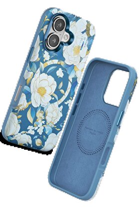 CepteToptan iPhone 16 Flower Series Magsafe Kapak - Mavi - DROPX1804-4846