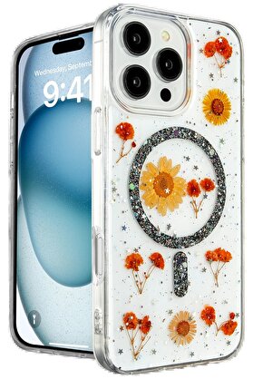 CepteToptan iPhone 16 Pro Max Kılıf Daisy Simli Magsafe Kapak - Siyah - DROPX7766-6893