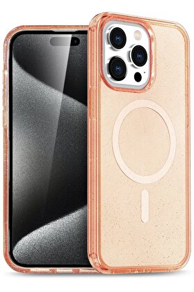 CepteToptan iPhone 15 Pro uyumlu Kılıf Glow Magsafe Kapak - Turuncu - DROPX1561-6989