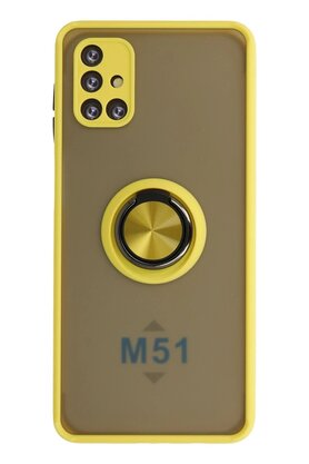 CepteToptan Samsung Galaxy M51 Kılıf Montreal Yüzüklü Silikon Kapak - Sarı - DROPX1869-7574