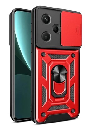 CepteToptan Xiaomi Redmi Note 13 Pro Plus Kılıf Pars Lens Yüzüklü Silikon - Kırmızı - DROPX4903-9187
