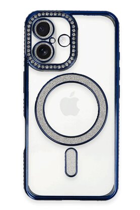 CepteToptan iPhone 16 Plus Kılıf Joke Simli Magneticsafe Kılıf - Lacivert - DROPX2902-2189