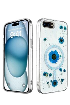 CepteToptan iPhone 7 Plus Kılıf Daisy Simli Magsafe Kapak - Mavi - DROPX3159-1782