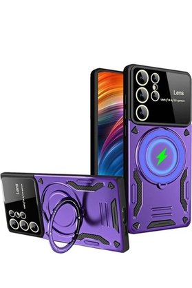 CepteToptan Samsung Galaxy S24 Ultra Kılıf Joy Lens Standlı Kapak - Mor - DROPX3644-3514