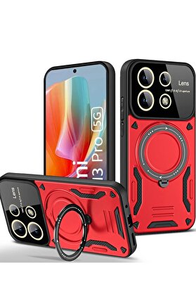 CepteToptan Xiaomi Redmi Note 13 Pro 5G Kılıf Joy Lens Standlı Kapak - Kırmızı - DROPX1564-9100