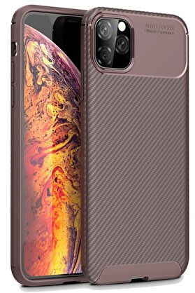 CepteToptan iPhone 11 Pro Kılıf Auto Focus Karbon Kapak - Kahverengi - DROPX6589-7069