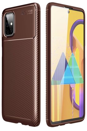 CepteToptan Samsung Galaxy M51 Kılıf Auto Focus Karbon Kapak - Kahverengi - DROPX3021-7536