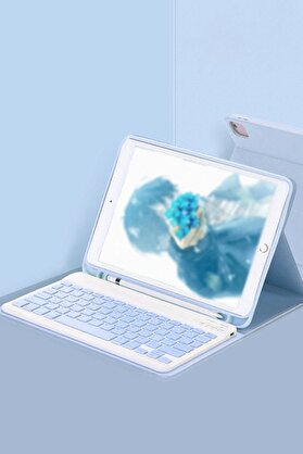 CepteToptan iPad 5 Air 9.7 Kılıf KC01 Smart Klavyeli Tablet Kılıfı - Mavi - DROPX1727-2230