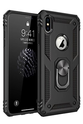CepteToptan iPhone XS Max Kılıf Sofya Yüzüklü Silikon Kapak - Siyah - DROPX2206-9603
