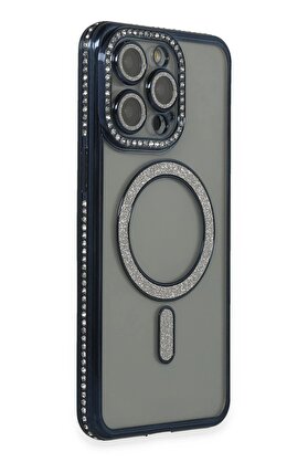 CepteToptan iPhone 14 Pro Max Kılıf Joke Simli Magneticsafe Kılıf - Lacivert - DROPX5357-4519