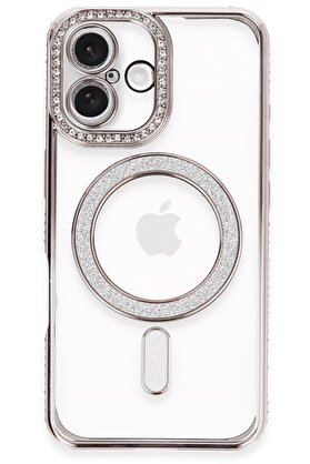 CepteToptan iPhone 16 Plus Kılıf Joke Simli Magneticsafe Kılıf - Pembe - DROPX3729-8320