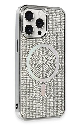 CepteToptan iPhone 15 Pro Kılıf Diamond Magsafe Kapak - Gümüş - DROPX8829-7692