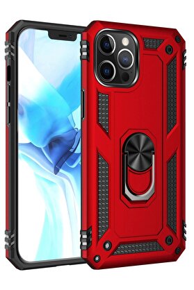 CepteToptan iPhone 12 Pro Max Kılıf Sofya Yüzüklü Silikon Kapak - Kırmızı - DROPX6748-7348