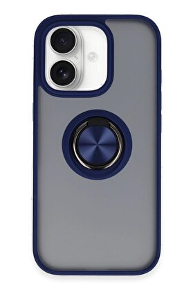 CepteToptan iPhone 16 Kılıf Montreal Yüzüklü Silikon Kapak - Lacivert - DROPX9007-4778