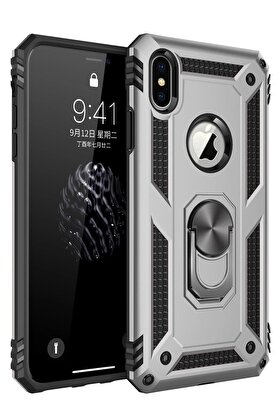 CepteToptan iPhone X Kılıf Sofya Yüzüklü Silikon Kapak - Gümüş - DROPX2833-6895