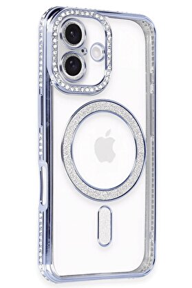 CepteToptan iPhone 16 Kılıf Joke Simli Magneticsafe Kılıf - Mavi - DROPX6253-4354