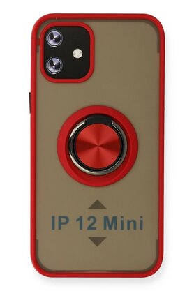 CepteToptan iPhone 12 Mini Kılıf Montreal Yüzüklü Silikon Kapak - Kırmızı - DROPX6825-6872
