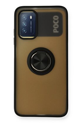 CepteToptan Xiaomi Redmi 9T Kılıf Montreal Yüzüklü Silikon Kapak - Siyah - DROPX6579-3998