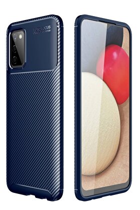CepteToptan Samsung Galaxy A02S Kılıf Auto Focus Karbon Kapak - Lacivert - DROPX9838-3049