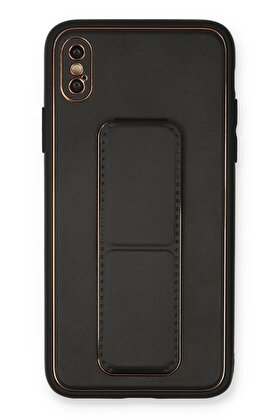 CepteToptan iPhone XS Max Kılıf Coco Deri Standlı Kapak - Siyah - DROPX4398-4017