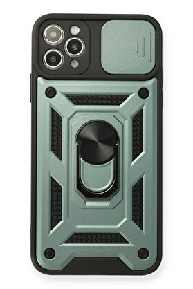 CepteToptan iPhone 11 Pro Kılıf Pars Lens Yüzüklü Silikon - Yeşil - DROPX6043-2468