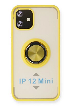 CepteToptan iPhone 12 Mini Kılıf Montreal Yüzüklü Silikon Kapak - Sarı - DROPX3842-2257