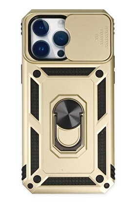 CepteToptan iPhone 14 Pro Kılıf Pars Lens Yüzüklü Silikon - Gold - DROPX9838-6508