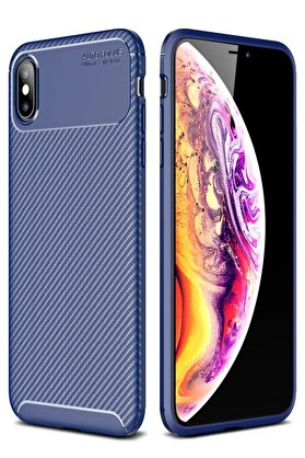CepteToptan iPhone XS Max Kılıf Auto Focus Karbon Kapak - Lacivert - DROPX8766-9413
