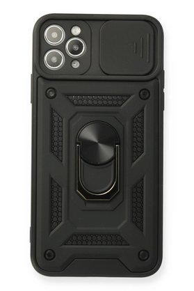 CepteToptan iPhone 11 Pro Max Kılıf Pars Lens Yüzüklü Silikon - Siyah - DROPX2454-3927