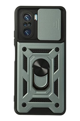 CepteToptan Xiaomi Poco F3 Kılıf Pars Lens Yüzüklü Silikon - Yeşil - DROPX4612-6586