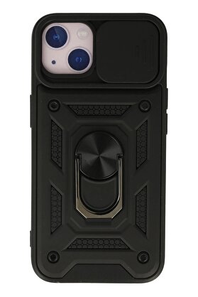 CepteToptan iPhone 15 Kılıf Pars Lens Yüzüklü Silikon - Siyah - DROPX9920-9871
