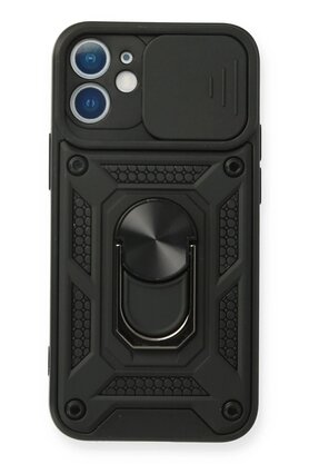 CepteToptan iPhone 12 Mini Kılıf Pars Lens Yüzüklü Silikon - Siyah - DROPX5579-6675