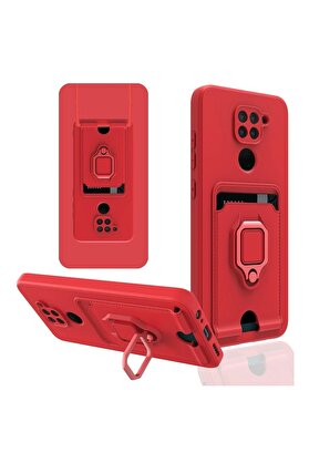 CepteToptan Xiaomi Redmi Note 9 Kılıf Zuma Kartvizitli Yüzüklü Silikon - Kırmızı - DROPX7214-2541