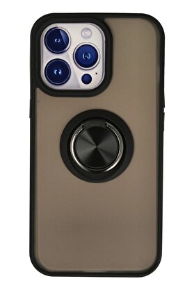 CepteToptan iPhone 15 Pro Kılıf Montreal Yüzüklü Silikon Kapak - Siyah - DROPX8355-4876
