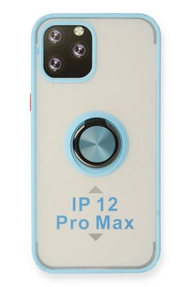 CepteToptan iPhone 12 Pro Max Kılıf Montreal Yüzüklü Silikon Kapak - Buz Mavi - DROPX7722-6427