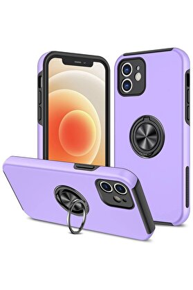 CepteToptan iPhone 12 Kılıf Elit Yüzüklü Kapak - Mor - DROPX5846-2254