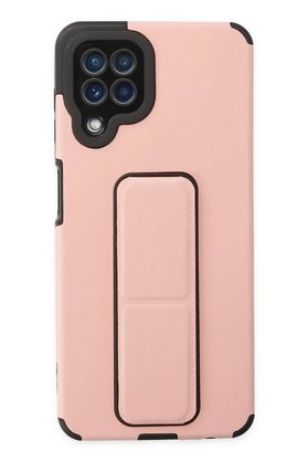 CepteToptan Samsung Galaxy A22 Kılıf Mega Standlı Silikon - Pudra - DROPX8625-1351
