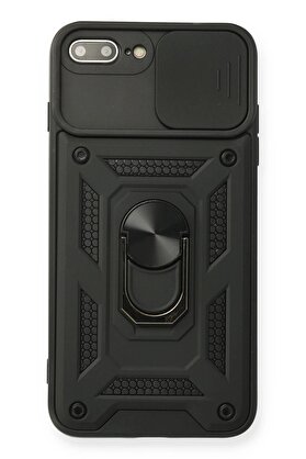 CepteToptan iPhone 7 Plus Kılıf Pars Lens Yüzüklü Silikon - Siyah - DROPX2413-7570