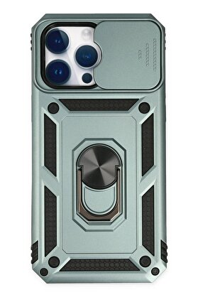 CepteToptan iPhone 14 Pro Kılıf Pars Lens Yüzüklü Silikon - Yeşil - DROPX4097-7279
