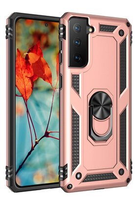 CepteToptan Samsung Galaxy S21 Plus Kılıf Sofya Yüzüklü Silikon Kapak - Rose - DROPX1386-1524