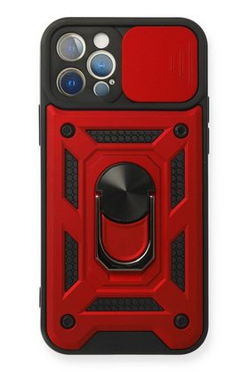 CepteToptan iPhone 12 Pro Kılıf Pars Lens Yüzüklü Silikon - Kırmızı - DROPX9732-7624