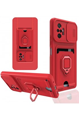 CepteToptan Xiaomi Redmi Note 10 Pro Kılıf Zuma Kartvizitli Yüzüklü Silikon - Kırmız? - DROPX5189-8474