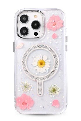 CepteToptan iPhone 15 Pro Flower Magsafe Kapak - Pembe - DROPX9905-5301