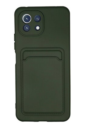 CepteToptan Xiaomi Mi 11 Kılıf Kelvin Kartvizitli Silikon - Koyu Yeşil - DROPX7195-8529