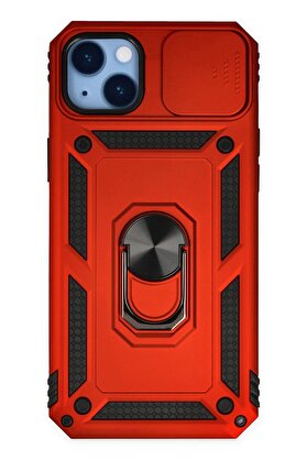 CepteToptan iPhone 14 Plus Kılıf Pars Lens Yüzüklü Silikon - Kırmızı - DROPX4680-4879