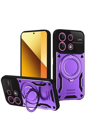 CepteToptan Xiaomi Redmi Note 13 4G Kılıf Joy Lens Standlı Kapak - Mor - DROPX7522-7182