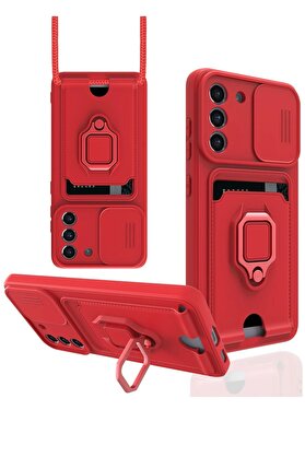 CepteToptan Samsung Galaxy S21 FE Kılıf Zuma Kartvizitli Yüzüklü Silikon - Kırmızı - DROPX9886-8167