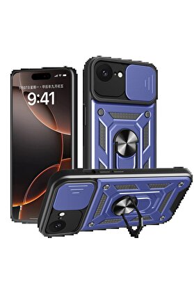 CepteToptan iPhone 16E Kılıf Pars Lens Yüzüklü Silikon - Lacivert - DROPX5118-7505