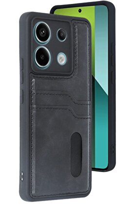 CepteToptan Xiaomi Redmi Note 13 Pro 5G Kılıf Sara Kartvizitli Deri Kılıf - Siyah - DROPX8746-5619